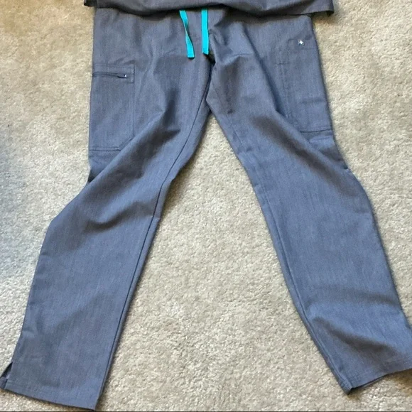 Figs Gray Scrub Set with Teal Accent - Picture 2 of 2